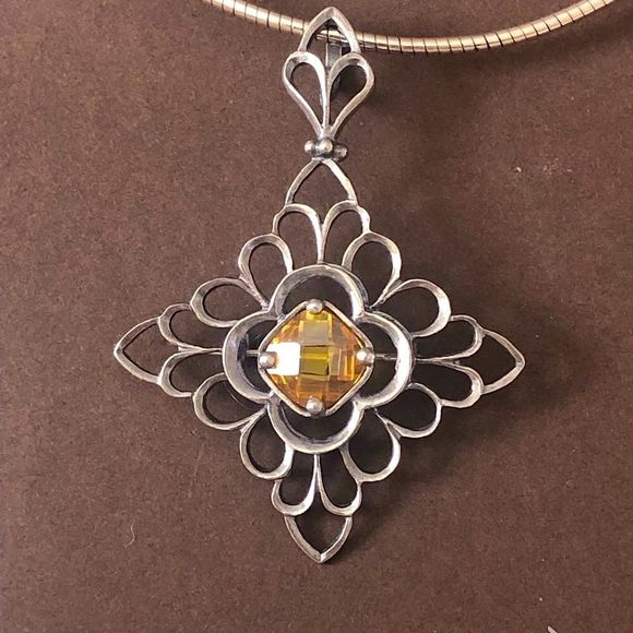 SILPADA Sterling Silver Faceted Citrine Pendant S1222 Sterling Omega Necklace - Picture 9 of 9